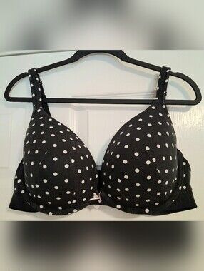 Cacique Black Polka Dot T-Shirt Bra with Light Padding, 42C